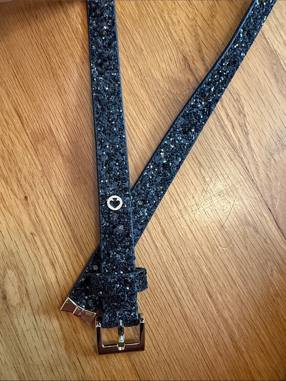 kate spade Black Glitter Slim Belt with gold bow Buckle